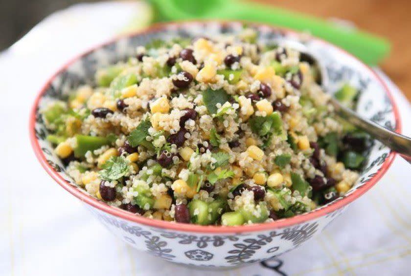 <p>This protein-rich, superfood-filled salad is healthy, easy to prep in the evening, and filled with delicious Southwestern flavors. Jalapeños and cilantro add a little heat to really perk you up for those long work afternoons.<br><br><a href="http://www.thedailymeal.com/recipes/corn-and-black-bean-quinoa-salad-recipe" rel="nofollow noopener" target="_blank" data-ylk="slk:For the Corn and Black Bean Quinoa Salad recipe, click here.;elm:context_link;itc:0;sec:content-canvas" class="link "><b>For the Corn and Black Bean Quinoa Salad recipe, click here.</b></a></p>