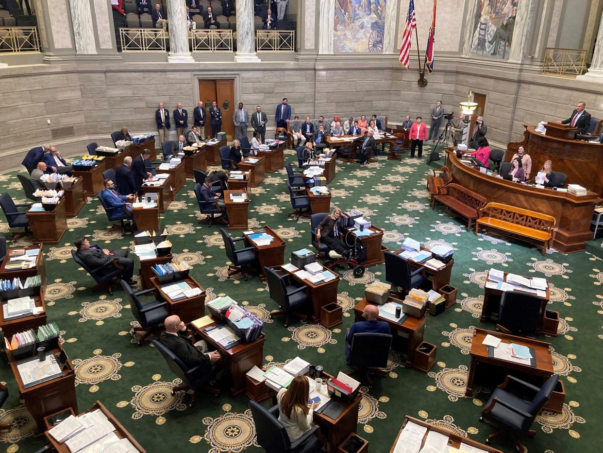 The Missouri Senate meets on the final day of its session on Friday, May 12, 2023, at the state Capitol in Jefferson City. The Senate passed no bills Friday, because some conservative Republicans stalled debate in frustration that their colleagues had not taken up some of their priorities.