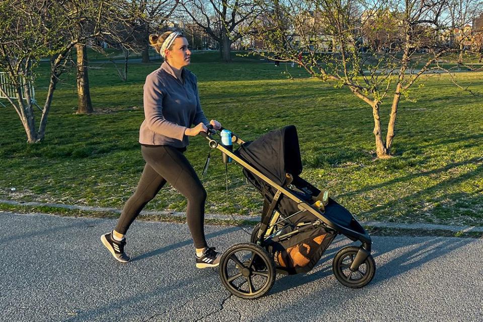 cat jogging with the bob wayfinder stroller