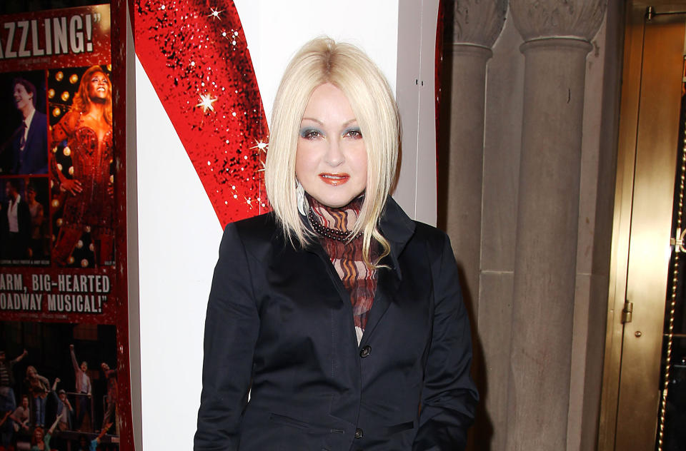 This Feb. 28, 2013 photo released by Starpix shows, Cyndi Lauper at the open house for the Upcoming Musical "Kinky Boots," featuring Music by Cyndi Lauper, at the Al Hirshfeld Theatre in New York. (AP Photo/Starpix, Kristina Bumphrey)