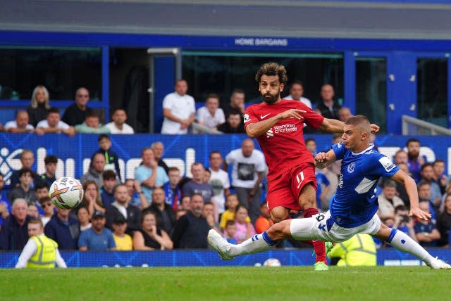 Mo Salah Merseyside Derby shot