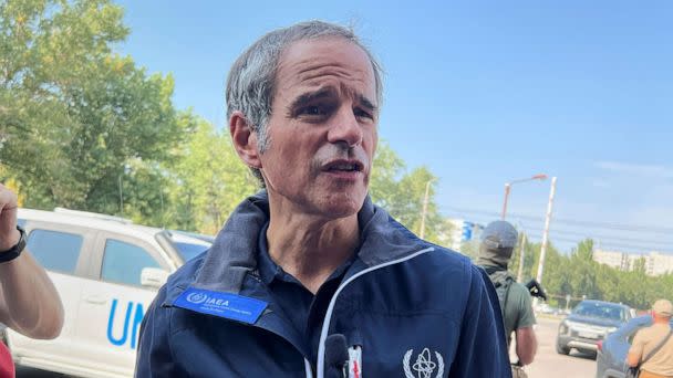 PHOTO: IAEA Director General Rafael Mariano Grossi speaks with journalists after the International Atomic Energy Agency (IAEA) mission arrives in Zaporizhzhia, Ukraine Aug. 31, 2022. (Anna Voitenko/Reuters)