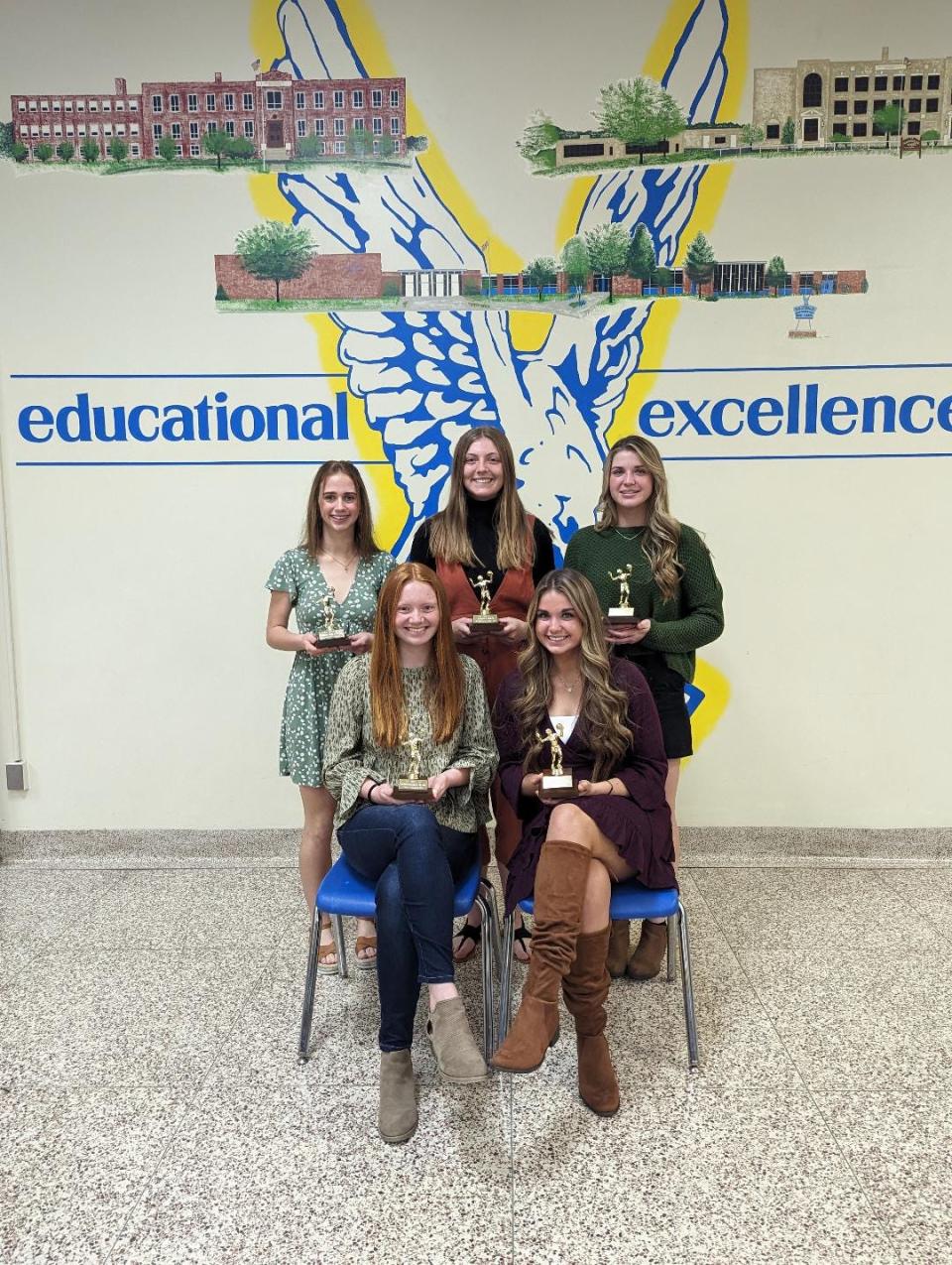 Hillsdale High School recently held a banquet to honor its fall sports athletes. Volleyball Special Awards went to, from left: (front) Emily McGovern, Taylor Morgan; (back) Jacey Sermulis, Isabella Dalton, Ally Morgan