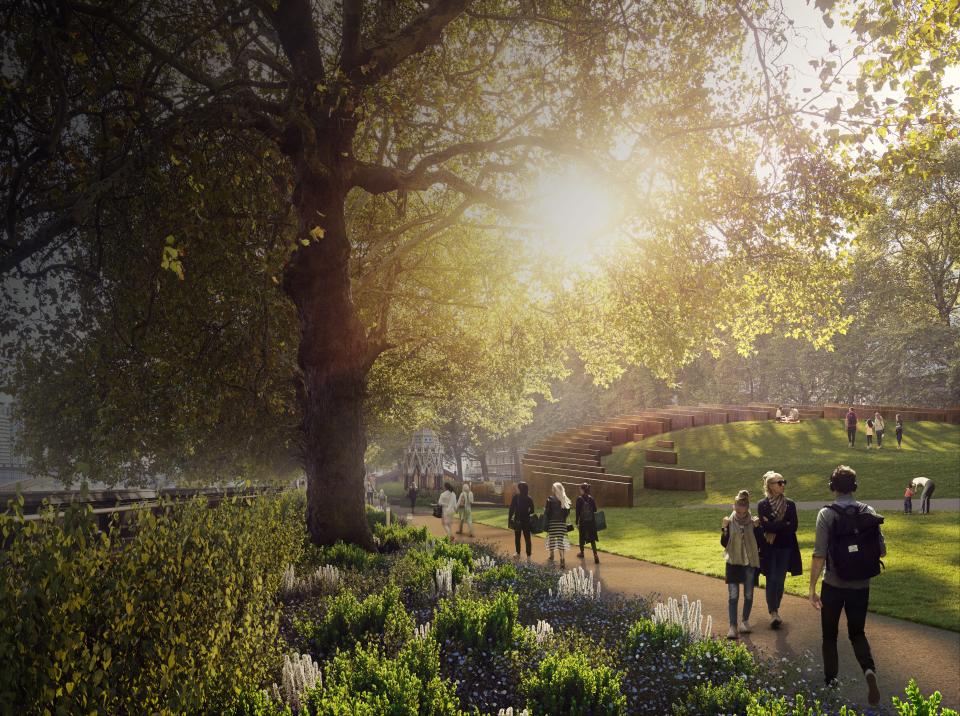 An artist’s impression showing the entrance of the proposed Holocaust Memorial and Learning Centre in London (UK Holocaust Memorial/PA) (PA Media)