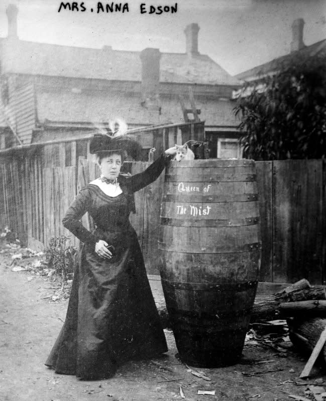 Annie Edson Taylor, Queen of the Mist, was the first person to survive a trip over Niagara Falls in a barrel following her joy ride on October 24, 1901. File Photo by Library of Congress/UPI