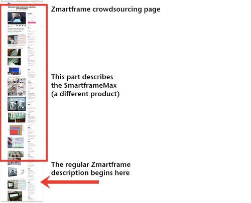 Screenshot of Zmartframe crowdfunding page