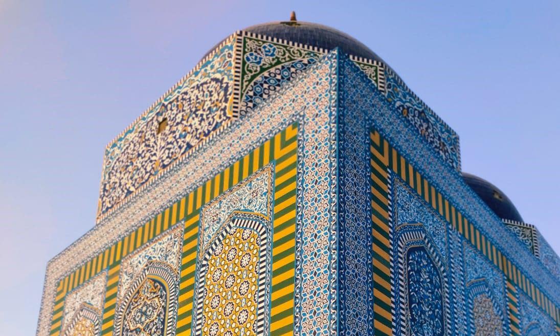 <span>A tomb in the Sindh village of Kharro Syed. Daudpota and his team restored and made new tiles to decorate it in a revival of the traditional Sindhi <em>kashikari</em> style.</span><span>Photograph: Amjad Daudpota</span>