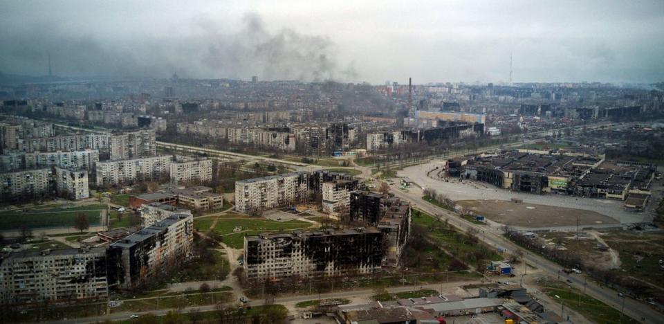 An aerial view taken on April 12, 2022, shows the city of Mariupol, during Russia's military invasion launched on Ukraine. (Andrey Borodulin /AFP via Getty Images)