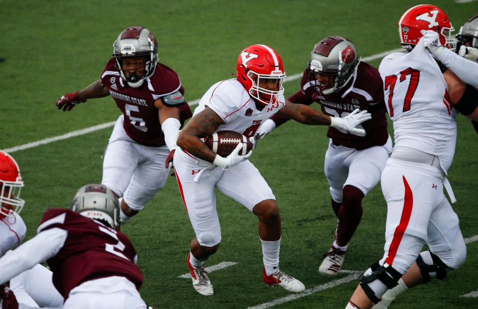 The Missouri State Bears beat the Youngstown State Penguins 21-10 to clinch a share of the Missouri Valley Football Conference Championship on Saturday, April 10, 2021 at Plaster Stadium.