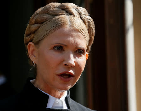 Ukrainian opposition leader Yulia Tymoshenko speaks during a press conference in Lviv, Ukraine September 11, 2017. REUTERS/Gleb Garanich