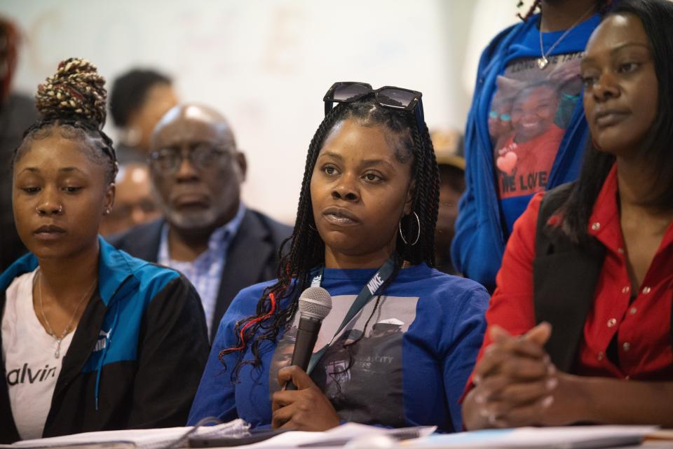 Da'Mabrius Duncan, mother of Taylor Lowery's daughter, speaks during a news conference Sunday about what she felt when seeing the body cam footage taken as Lowery was fatally shot by Topeka police officers.
