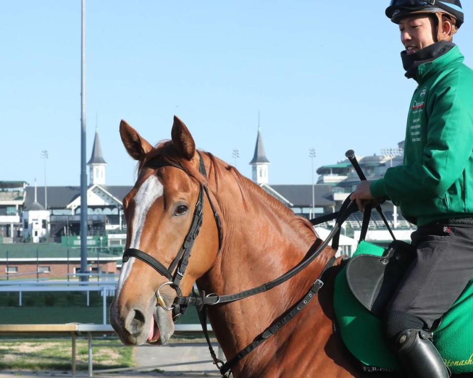 Derma Sotogake, a Kentucky Derby contender from Japan, went for a gallop at Churchill Downs on April 11.