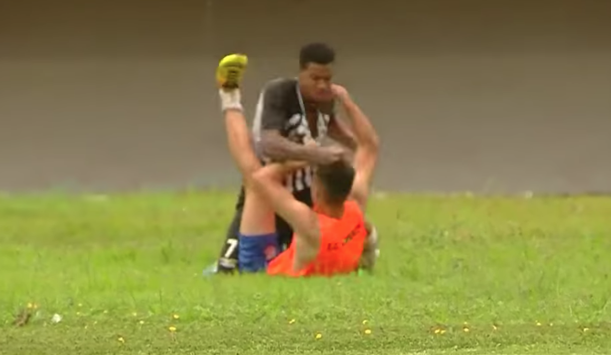 A player for lower-league Brazilian team Operario punches a ball boy. (Screenshot: YouTube)