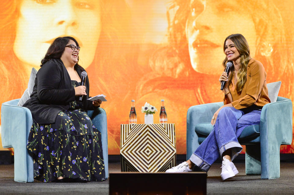 Yvonne Villarreal and Sofía Vergara speak onstage during Netflix FYSEE