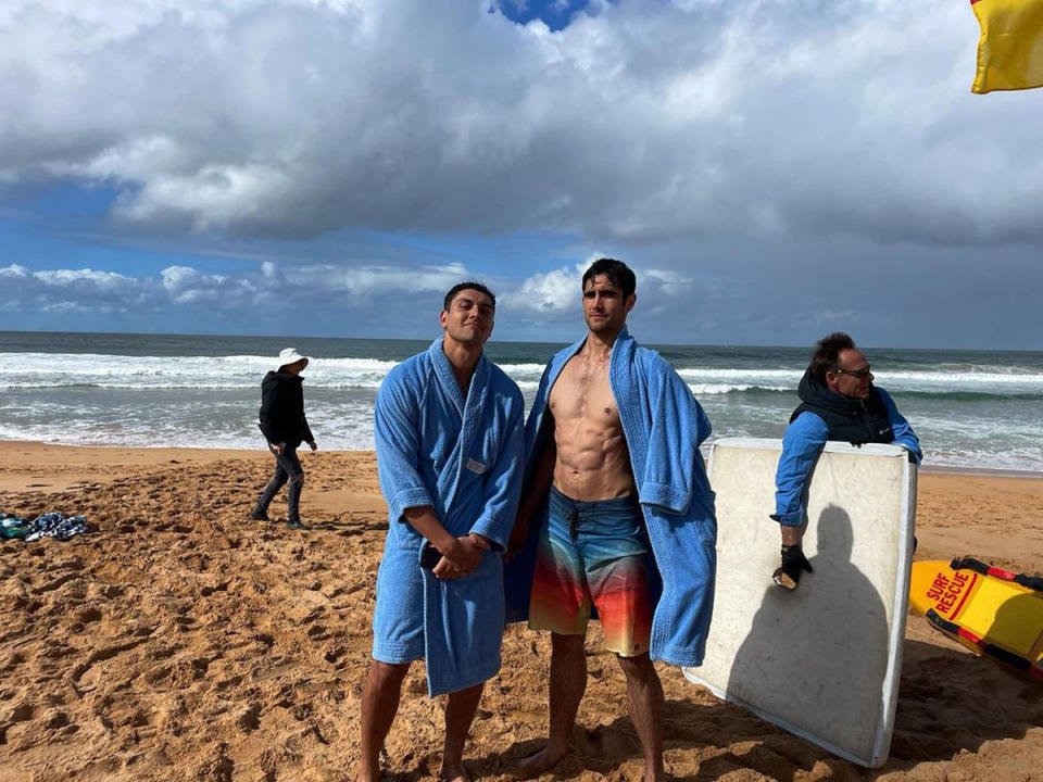 Kawakawa Fox-Reo and Ethan Browne pose on Palm Beach 