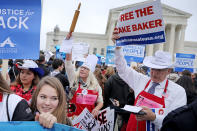 <p>Demonstrators rally in front of the Supreme Court building on the day the court is to hear the case Masterpiece Cakeshop v. Colorado Civil Rights Commission, Dec. 5, 2017 in Washington. (Photo: Chip Somodevilla/Getty Images) </p>