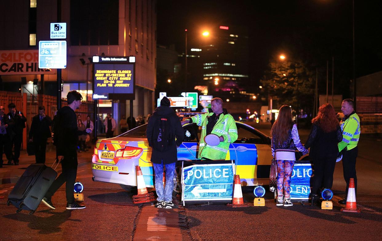 The scene on 23 May 2017 at Manchester Arena after reports of an explosion at the venue (PA)