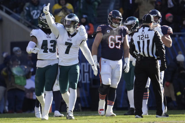 Philadelphia Eagles offensive tackle Lane Johnson (65) walks off the field  against the New York Giants during an NFL football game Sunday, Dec. 11,  2022, in East Rutherford, N.J. (AP Photo/Adam Hunger