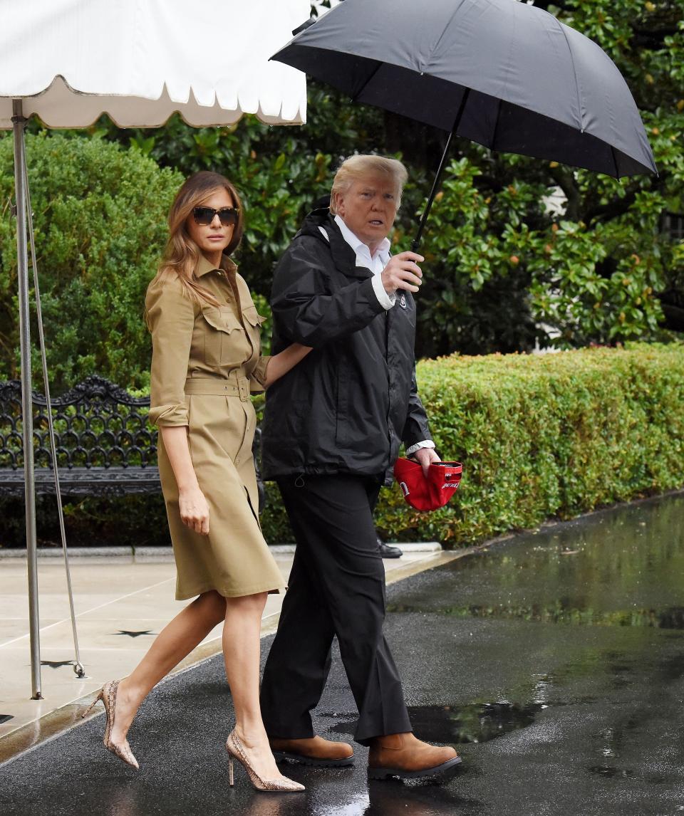 The Trumps visiting the site of Hurricane Harvey in August 2017. [Photo: Getty]