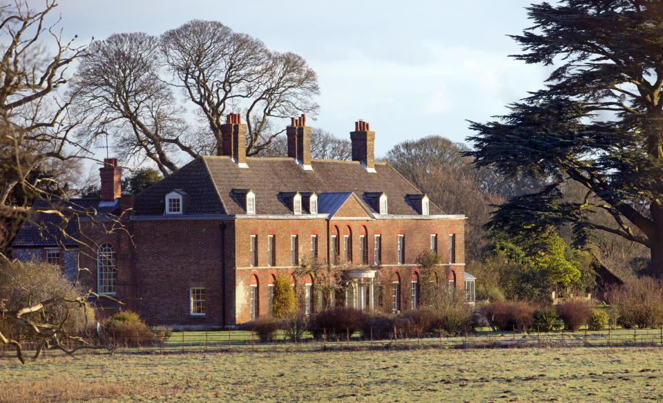 KING'S LYNN, UNITED KINGDOM - JANUARY 13: (EMBARGOED FOR PUBLICATION IN UK NEWSPAPERS UNTIL 48 HOURS AFTER CREATE DATE AND TIME) A general view of the front of Anmer Hall on the Sandringham Estate on January 13, 2013 in King's Lynn, England. It has been reported that Queen Elizabeth II is to give Anmer Hall to Prince William, Duke of Cambridge and Catherine, Duchess of Cambridge to be their country house. (Photo by Indigo/Getty Images)