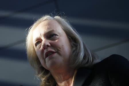Meg Whitman, chief executive officer and president of Hewlett-Packard, speaks during the grand opening of the company's Executive Briefing Center in Palo Alto, California January 16, 2013. REUTERS/Stephen Lam/Files