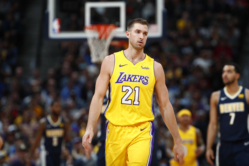 Lakers forward Travis Wear has made 12 of 28 3-pointers in 10 games with the team. (AP)