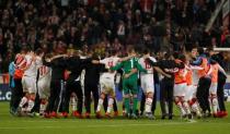 Football Soccer - Borussia Dortmund v Cologne - German Bundesliga - RheinEnergie Stadion , Cologne, 19/12/15 Cologne's players celebrate after the match. REUTERS/Ina Fassbender