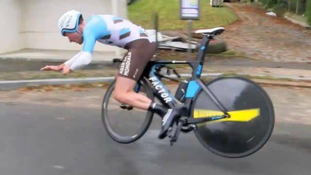 Roger goes over the front. Pic: Tour de Moselle