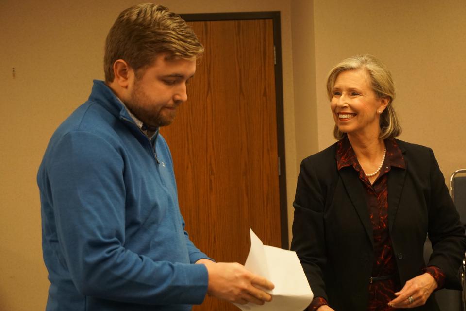 Tyler Herrmann (Paul) and Linda Goodwin (Sally) in the play “Paul Blinder."