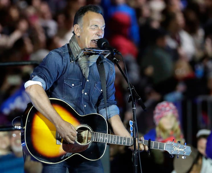 Bruce Springsteen performs during a Hillary Clinton campaign event at Independence Mall on Monday, Nov. 7, 2016 in Philadelphia. (Photo: Matt Slocum/AP)