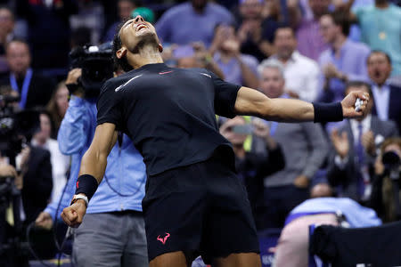 Tennis - US Open - Semifinals - New York, U.S. - September 8, 2017 - Rafael Nadal of Spain celebrates his win against Juan Martin del Potro of Argentina. REUTERS/Mike Segar