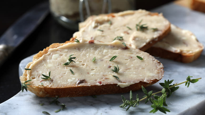 Anchovy butter on slices of toast