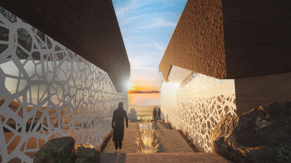 Renderings for a research facility at Antelope Island. It was envisioned as a place for researchers from around the world to visit to study saline lakes. It was created by Utah State University’s Landscape Architecture & Environmental Planning seniors in their capstone class in spring 2023. | Utah State University