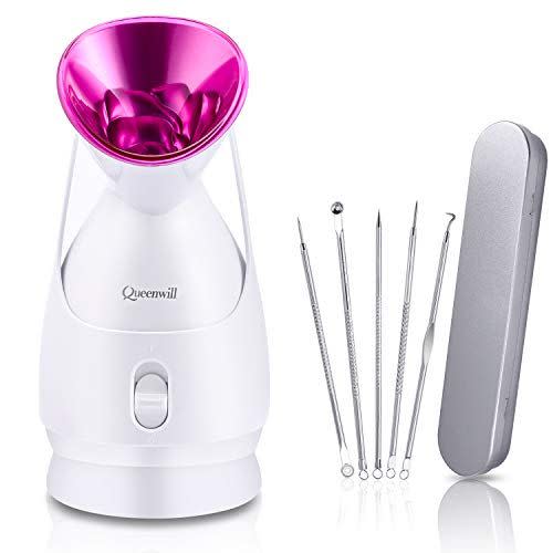 10) Facial Steamer, Nano Ionic Facial Steamer, Skin Warm Mist Moisturizing Face Steamer for Woman Facial Home Sauna Spa, with Free 5 Pieces Blackhead Extractor Kit