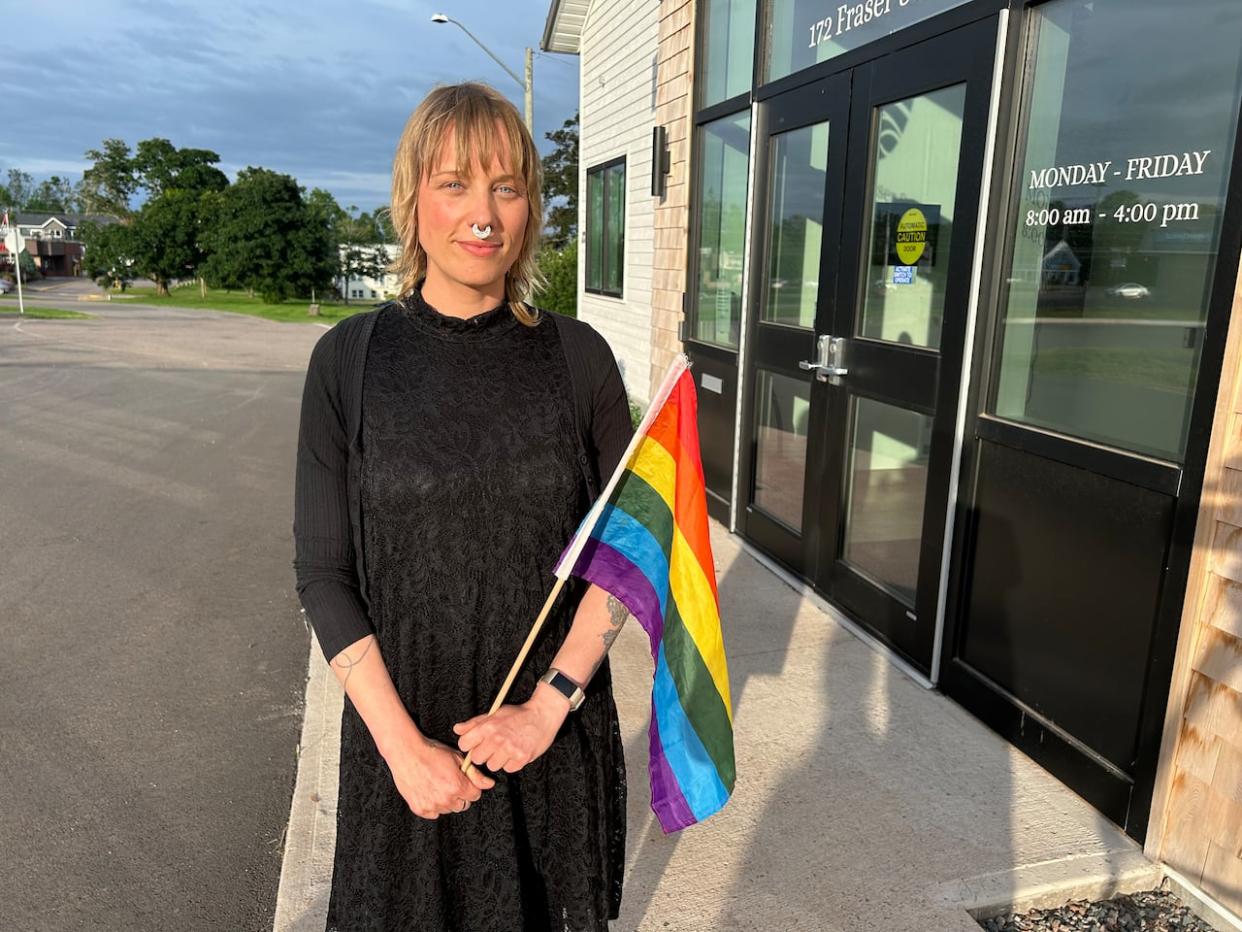 Story Sheidow lives in Three Rivers and is a member of the LGBTQ community. She plans to put forward an application to fly the Pride flag at Three Rivers town hall in Montague, P.E.I. (Tony Davis/CBC - image credit)