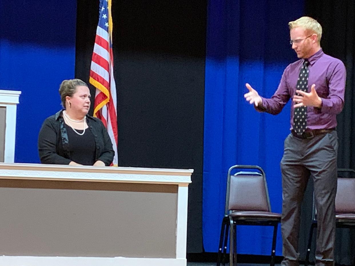 The court room drama "Night of January 16th" is the upcoming production of North River Theatre in Norwell, featuring Jamie Poskitt and Conor Hawley.