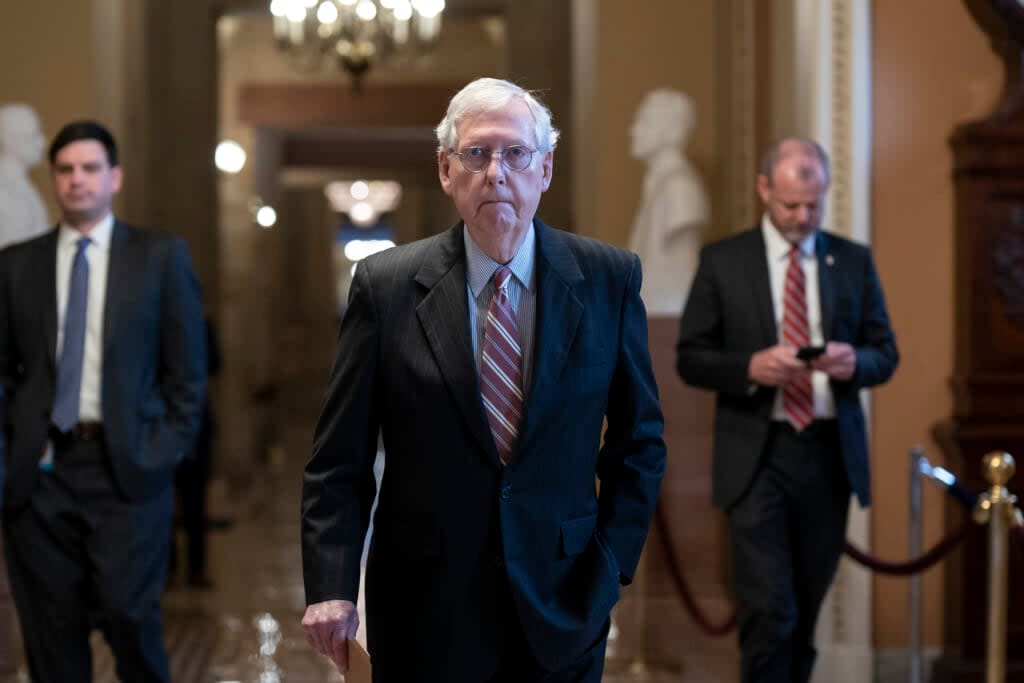 Senate Minority Leader Mitch McConnell, R-Ky., walks to the chamber on Wednesday, May 25, 2022. (AP Photo/J. Scott Applewhite)