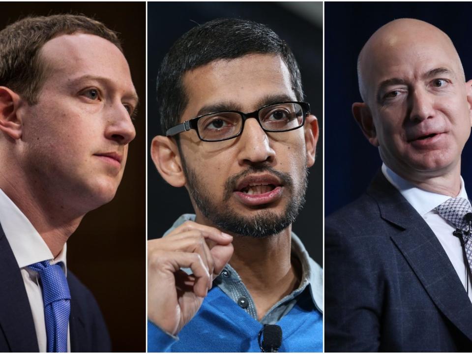 Mark Zuckerberg, Sundar Pichai, and Jeff Bezos.