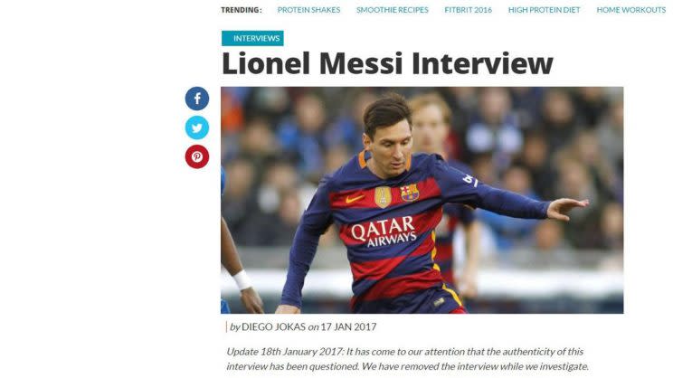 Captura de la supuesta entrevista que Messi le brindó a Coach Magazine. Foto: Twitter