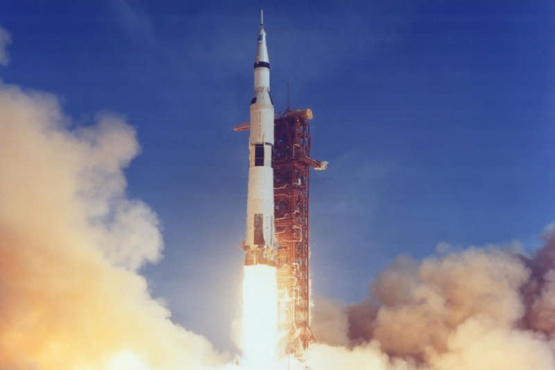 The Apollo 11 Saturn V lifts off with astronauts Neil A. Armstrong, Michael Collins and Edwin E. Aldrin Jr. at 9:32 a.m. EDT July 16, 1969, from Kennedy's Launch Complex 39A. Apollo 11 landed on the lunar surface 50 years ago this month on July 20, 1969. NASA/UPI