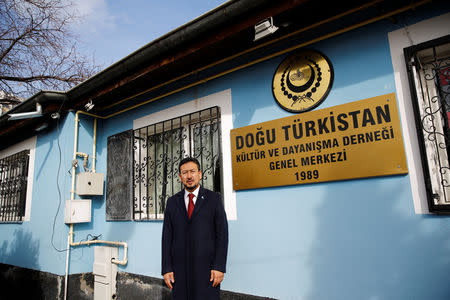 Seyit Tumturk, president of a rights organisation called the National Assembly of East Turkestan, the name that Uighur exiles use for Xinjiang, poses in front of the headquarters of East Turkestan Culture and Solidarity Association in Kayseri, Turkey, January 31, 2019. REUTERS/Murad Sezer