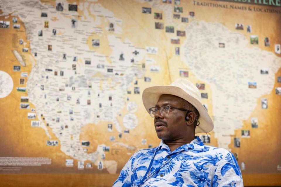 Gaston T. Ngandu Sankayi prepares for a drivers education class in a conference room of Global Lex in Lexington, Ky., Friday, July 28, 2023. Drivers education classes are one of the top needs for Lexington’s growing African refugee population.