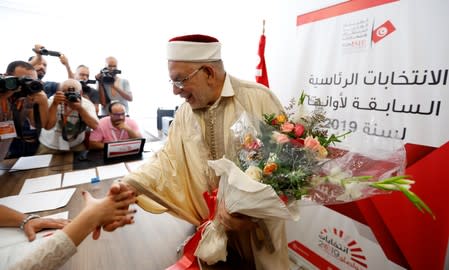 Abdel Fattah Morou, vice-president of the moderate Islamist party Ennahda, presents his candidacy for the presidential election, in Tunis