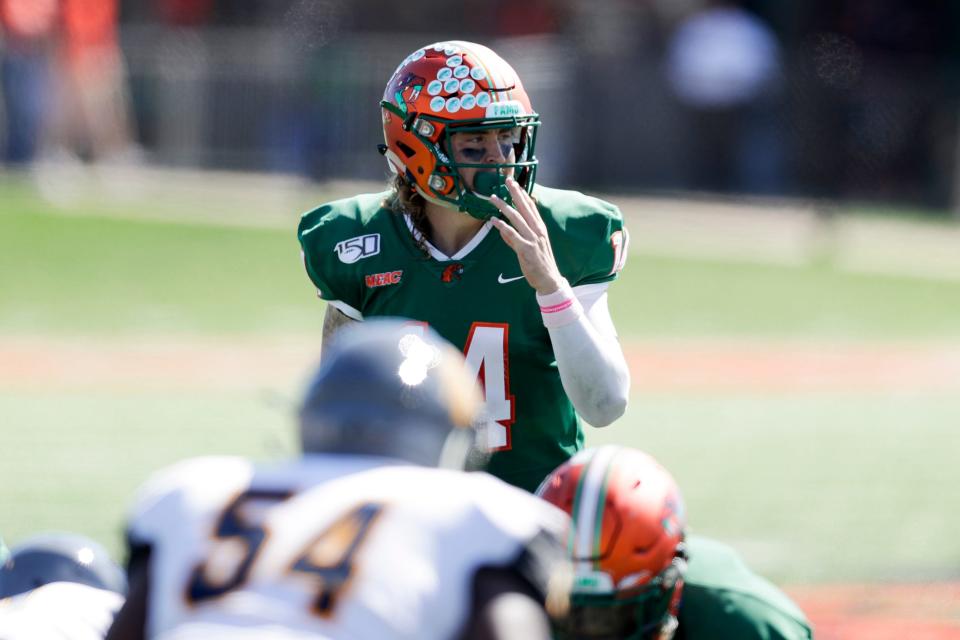 Florida A&M Rattlers quarterback Ryan Stanley (14) waits for the snap during a game between FAMU and North Carolina A&T at Bragg Memorial Stadium Sunday, Oct. 20, 2019. 