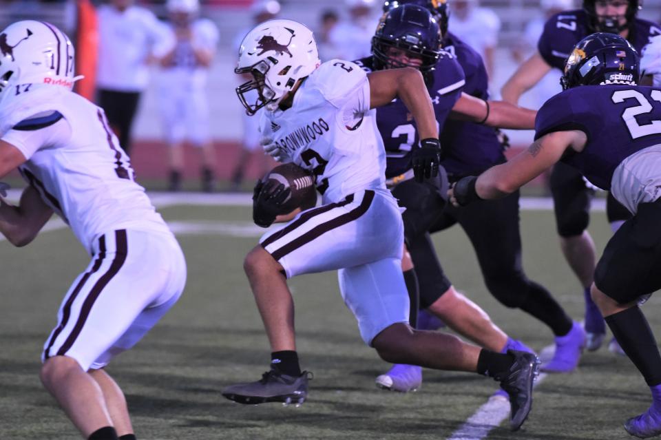 Brownwood's Konlyn Anderson (2) carries the ball against Wylie at Hugh Sandifer Stadium on Sept. 24, 2021.