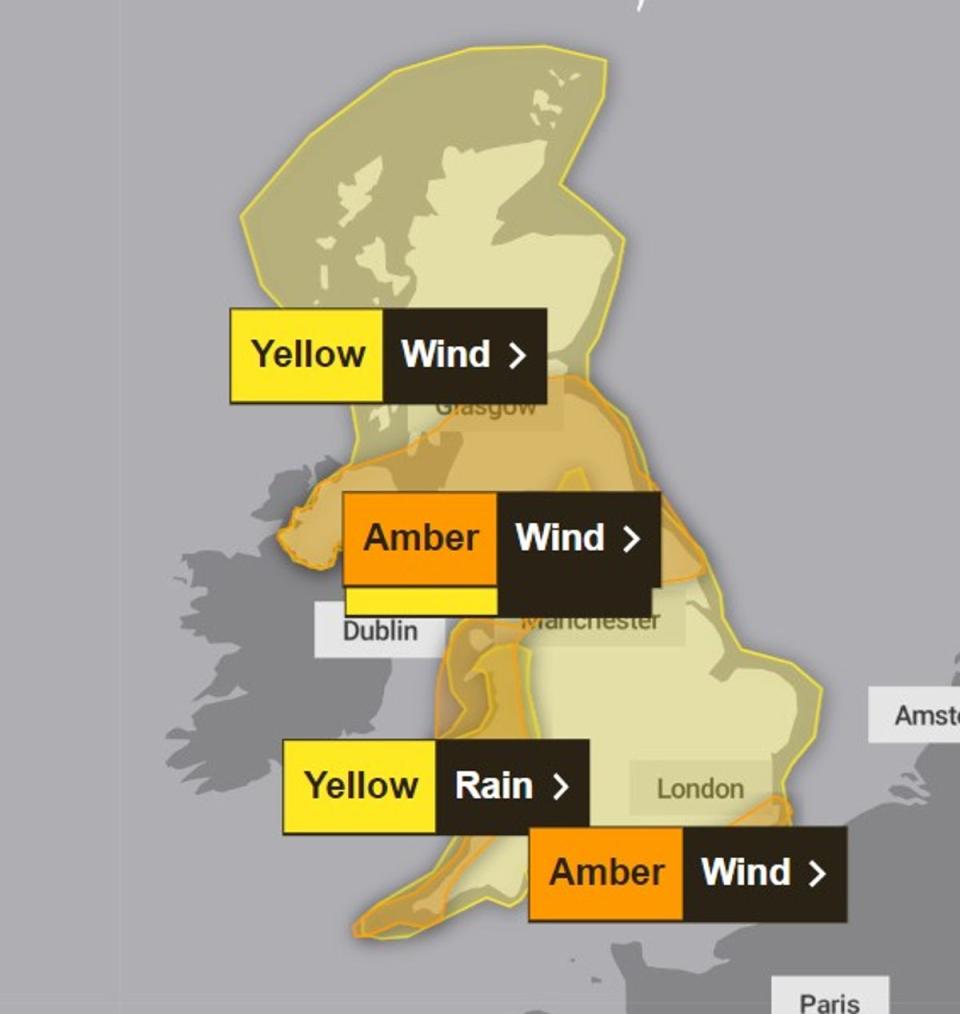 Weather warnings for 22/01 (Met Office)