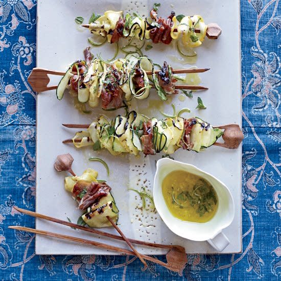 Grilled Squash Ribbons and Prosciutto with Mint Dressing