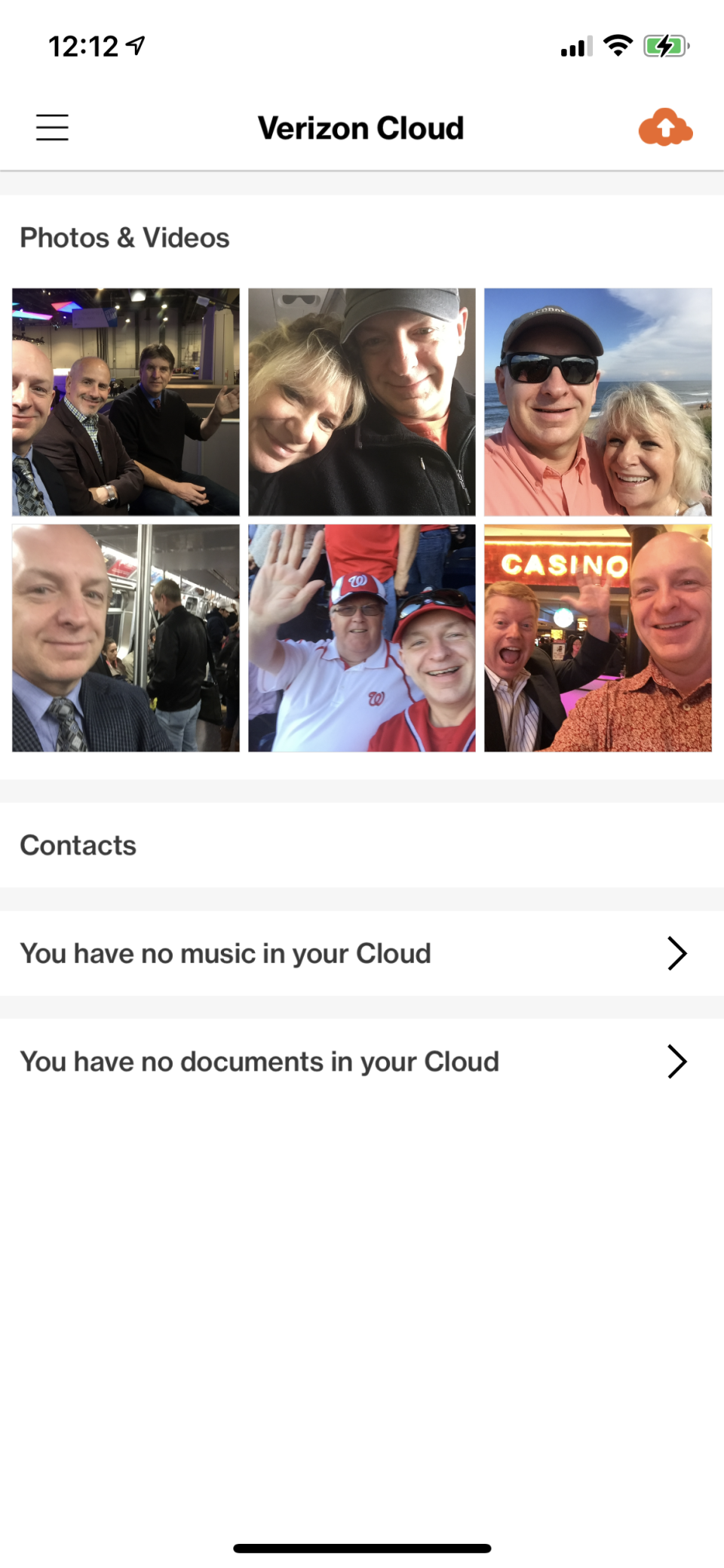 A screen shot from the Verizon Cloud mobile app.