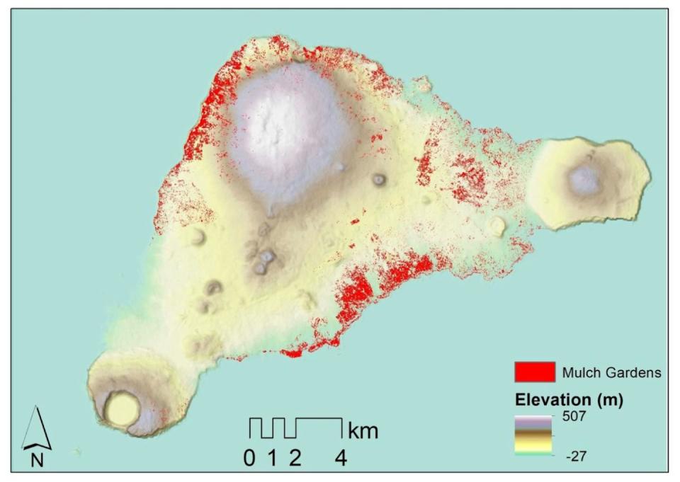 A map of a triangular shaped island