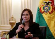 Bolivia's Foreign Minister Karen Longaric speaks during a news conference in La Paz